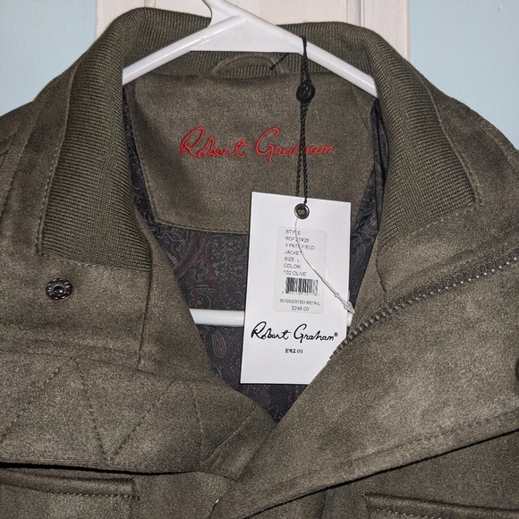 Robert Graham Men's Large Olive Green Button Zip Soft Shell Field Jacket New - Picture 2 of 14